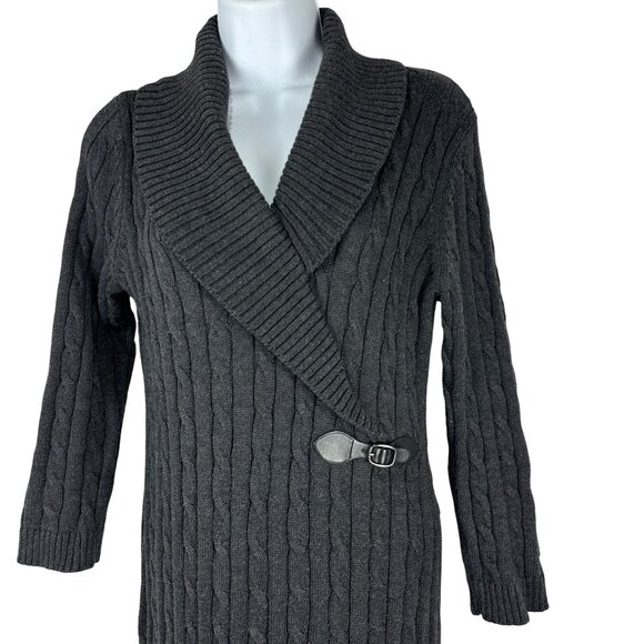 Ellen Tracy Gray Cable Knit Sweater Dress With Buckle Detail Size Medium - Picture 5 of 9